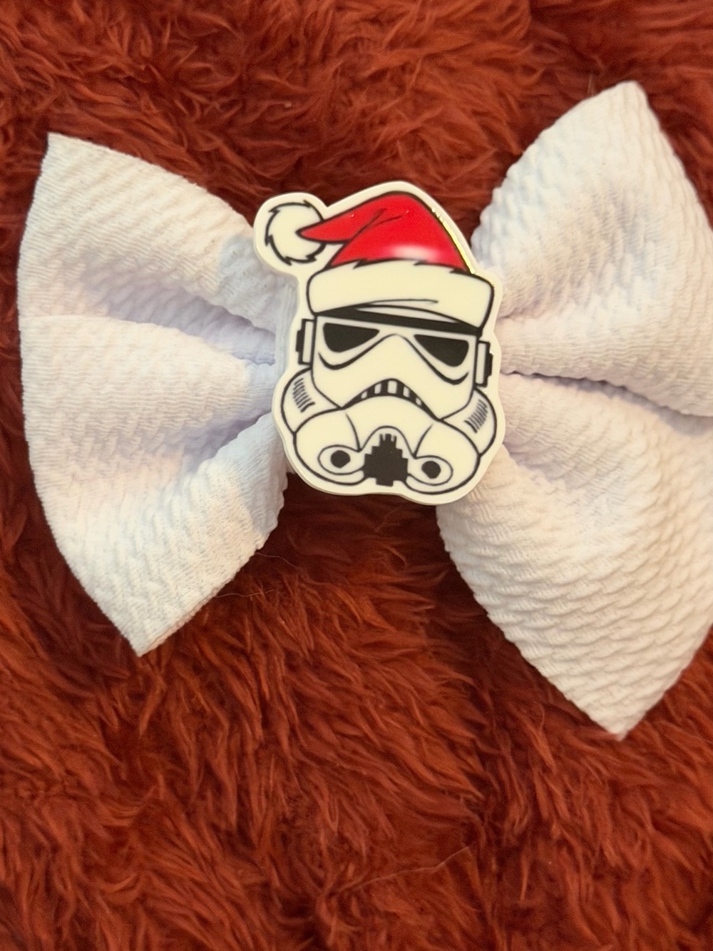 White  Bow Hair Clip with Festive Stormtrooper Accent